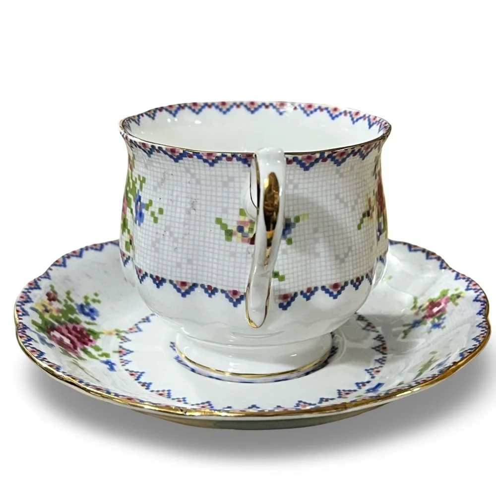 Royal Albert Bone China “Petit Point” Teacup and Saucer Set